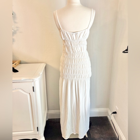 Zara Off-White Smocked V-neck Maxi Slip Dress Size Medium - Picture 5 of 6